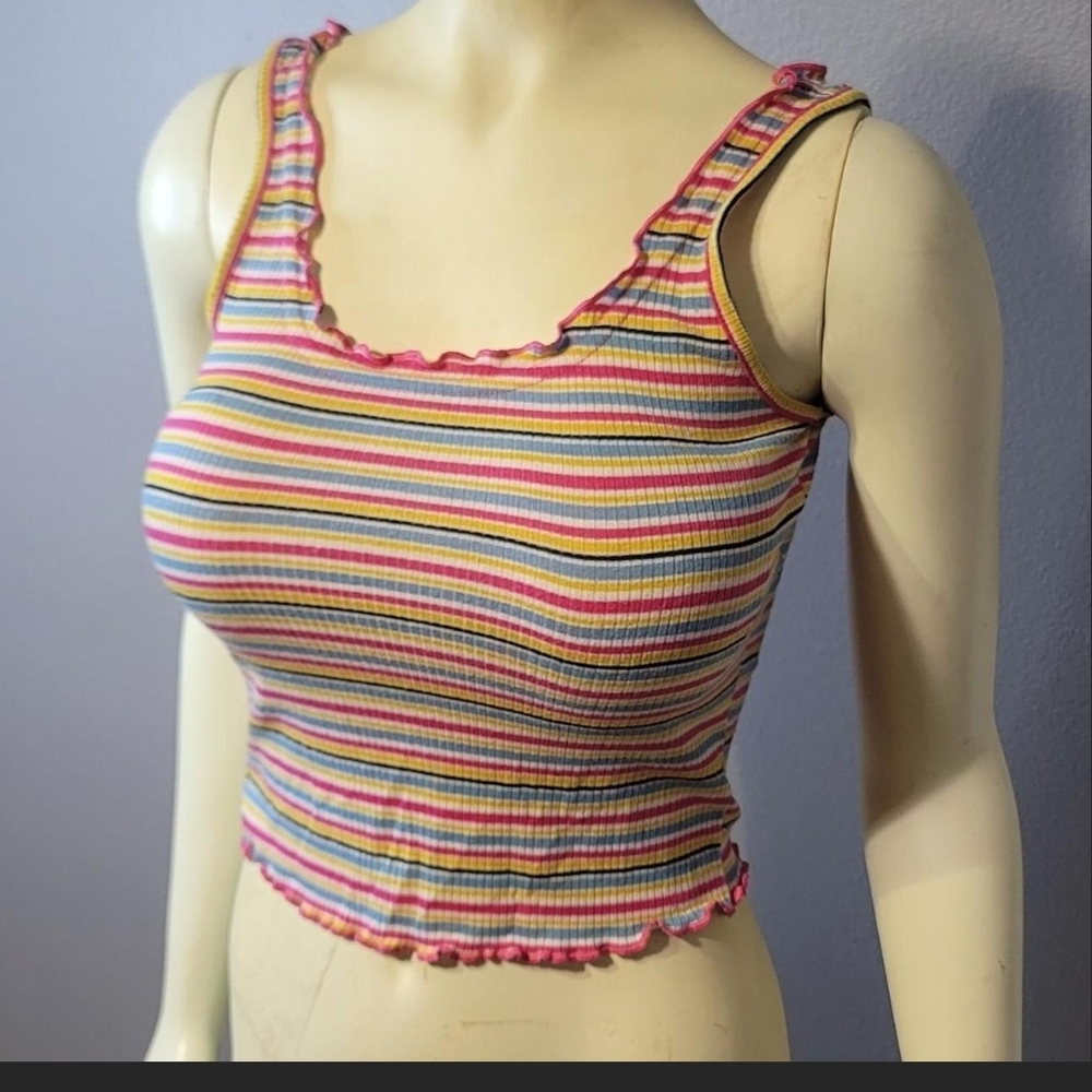 Striped Multicolor Ruffle Trim Tank Top